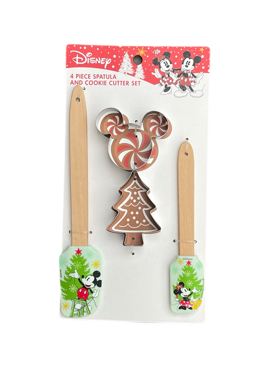 Disney Minnie & Mickey Mouse 4 Piece Spatula & Cookie Cutter Set - CHRISTMAS