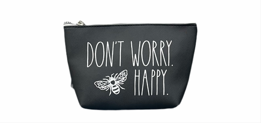 RAE DUNN Black & White Cosmetic Bag - DON’T WORRY BEE HAPPY