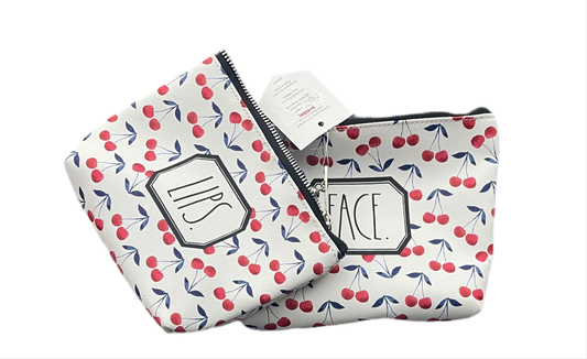 RAE DUNN 2 Set Cherry Print Cosmetic Bags - FACE & LIPS