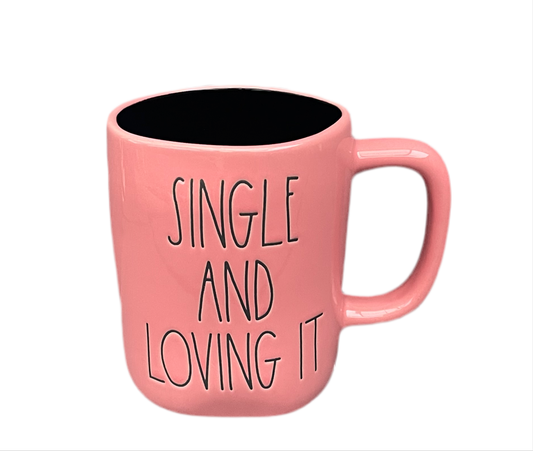 RAE DUNN Pink Ceramic Mug - SINGLE AND LOVING IT