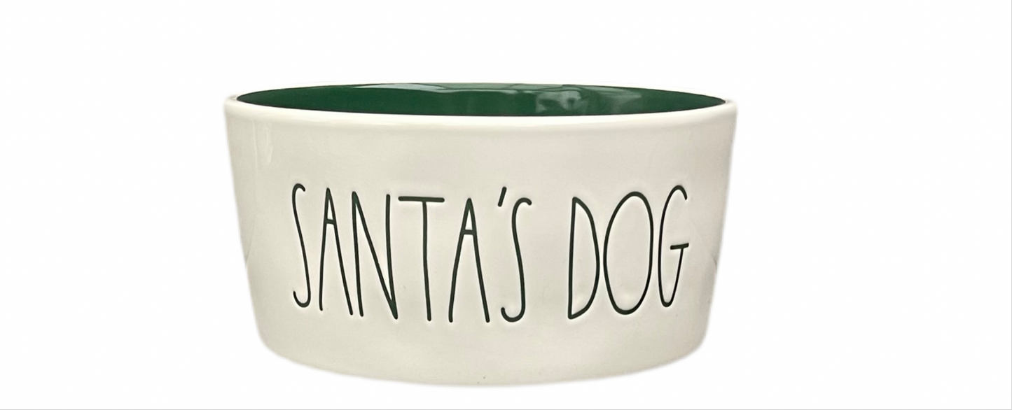 RAE DUNN Cream Ceramic Pet Bowl - SANTA’S DOG