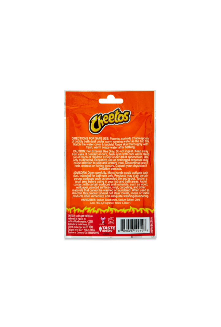 Cheetos Flamin Hot Bath Dust Citrus Scented Packet Rear View