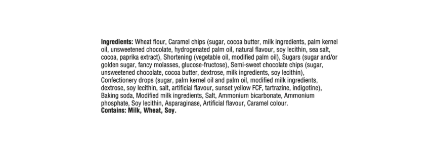 Chips Ahoy!  Caramilk Ingredients