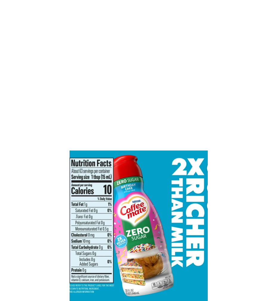 CoffeeMate Liquid Coffee Creamer Zero Sugar Birthday Cake Flavour Nutritional Information