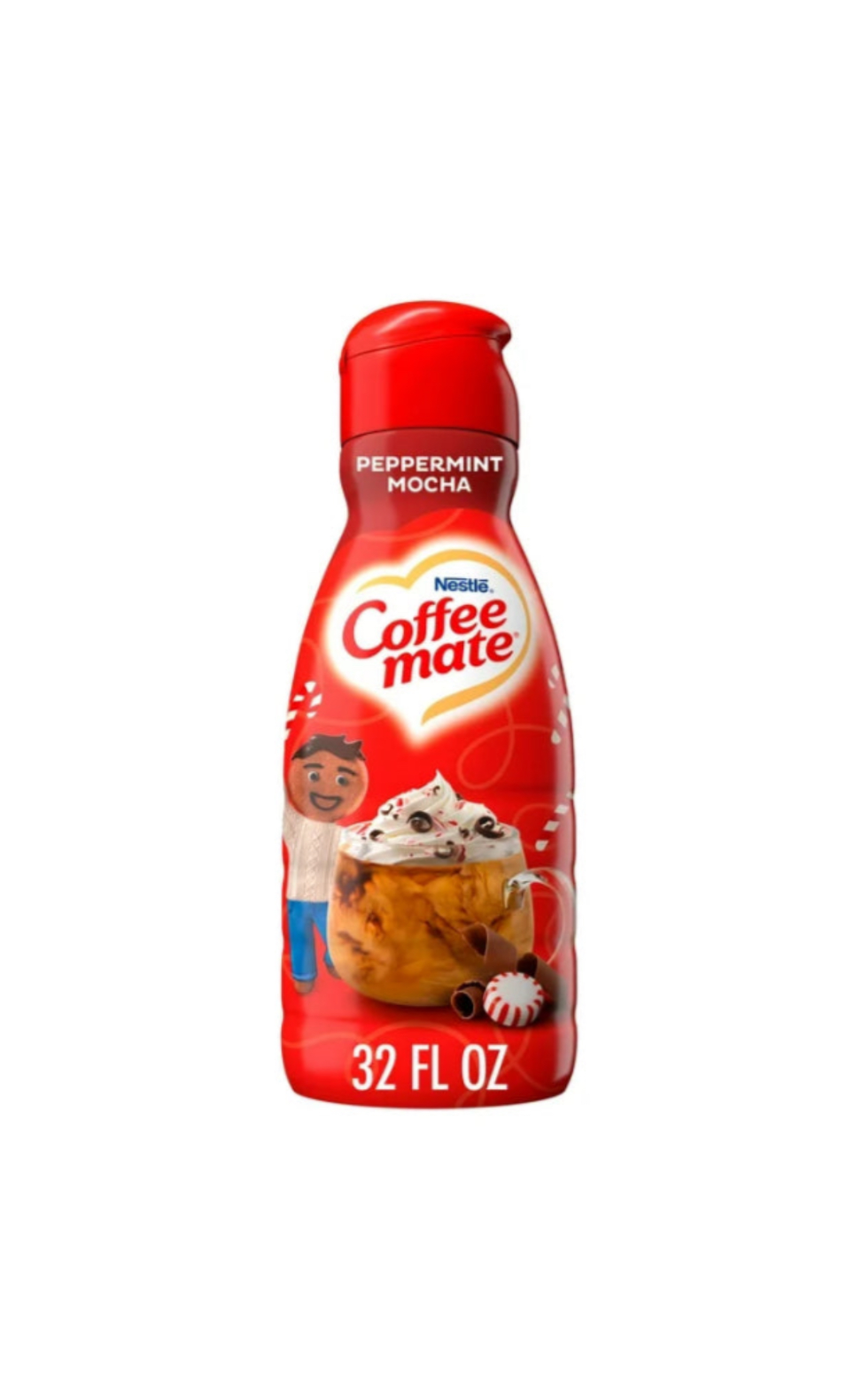Coffeemate Liquid Coffee Creamer Peppermint Mocha Front View Of Bottle