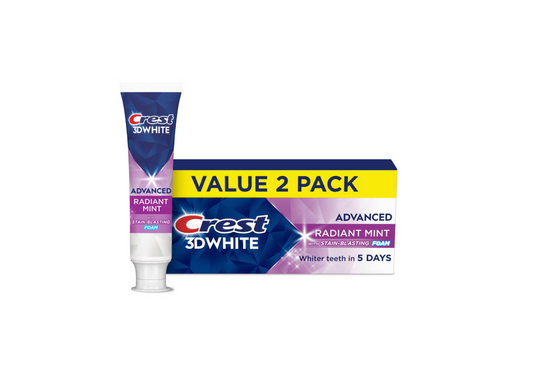 Crest 3D White Advanced Toothpaste With Stain Blasting Foam 2 Pack Radiant Mint