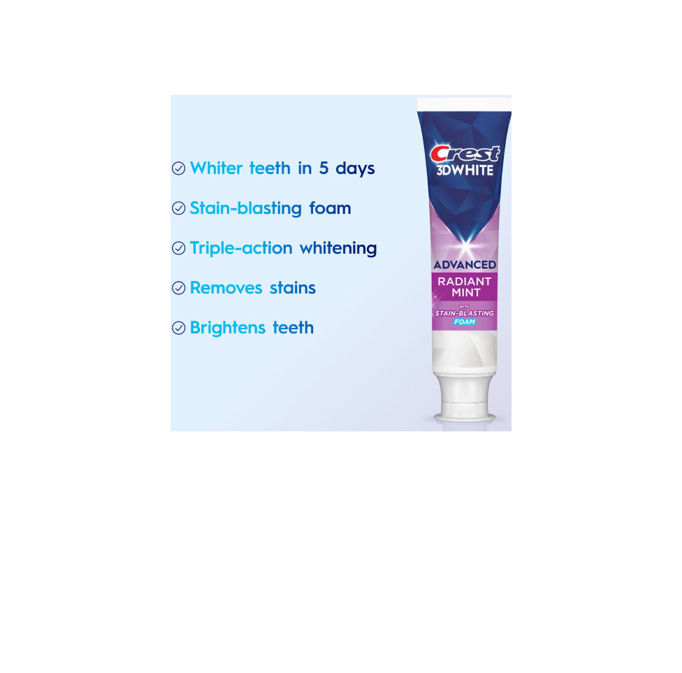 Crest 3D White Advanced Toothpaste With Stain Blasting Foam 2 Pack Radiant Mint Whiter Teeth In 5 Days