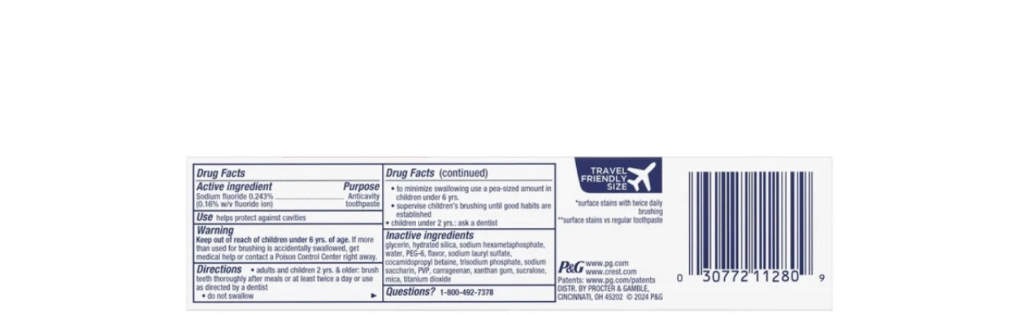Crest 3D White Toothpaste Brilliance Vibrant Peppermint Rear Of Packet