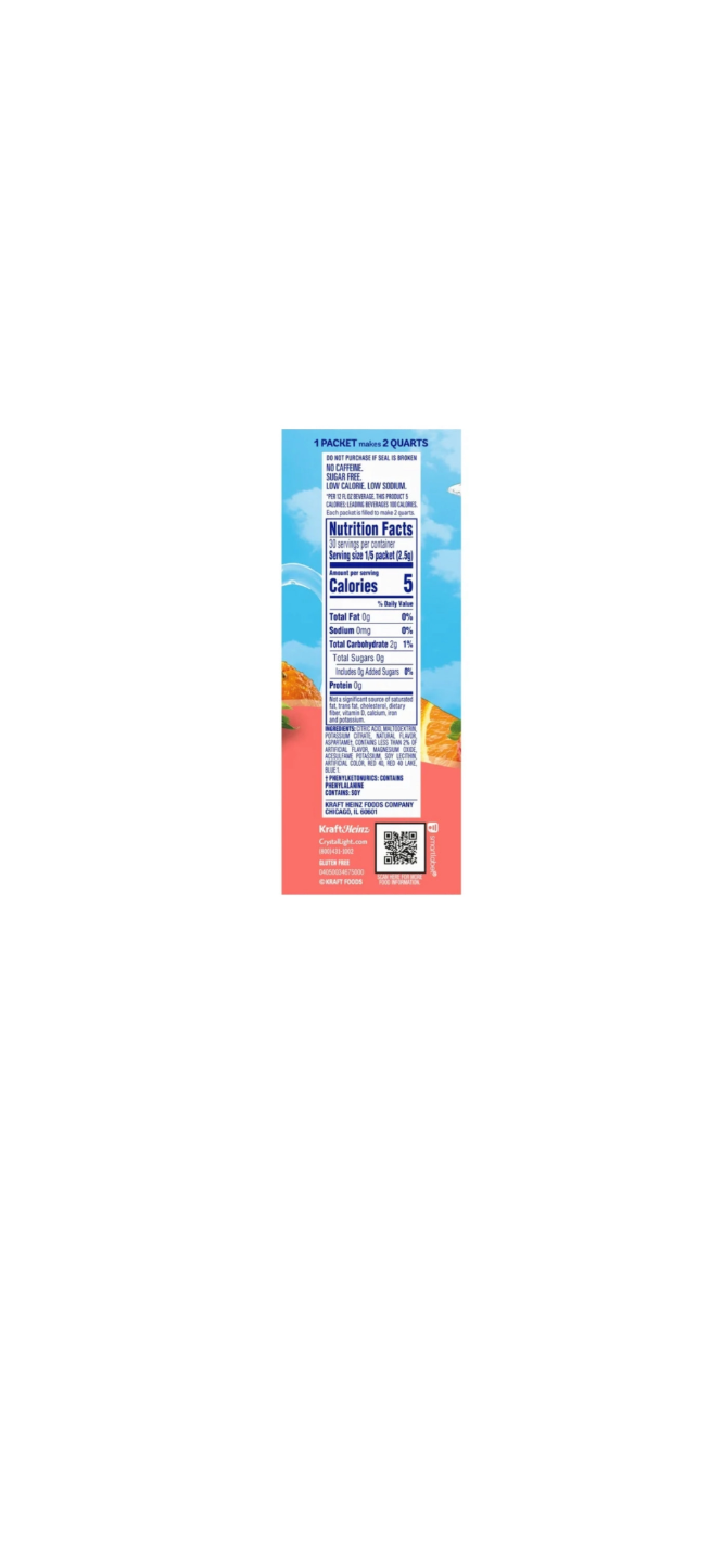 Crystal Light Drink Mix Strawberry Orange Banana Side View Nutritional Information