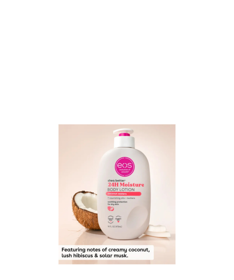 EOS 24 Hour Moisture Body Lotion Coconut Waters Featuring Notes Of Creamy Coconut Lush Hibiscus & Solar Musk