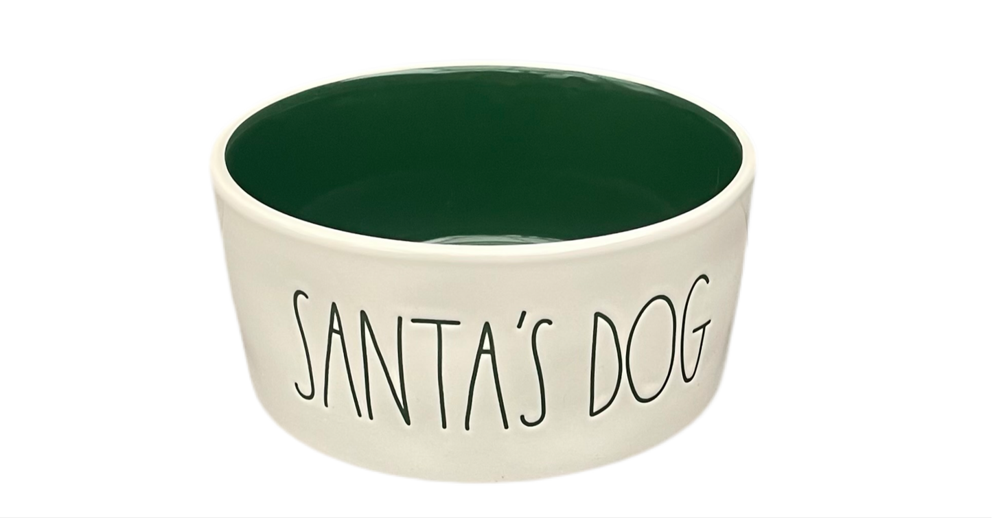 RAE DUNN Cream Ceramic Pet Bowl - SANTA’S DOG