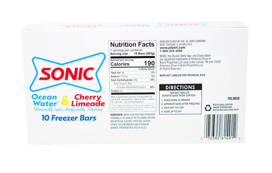 Sonic Freezer Bars Ice Pops - OCEAN WATER & CHERRY LIMEADE