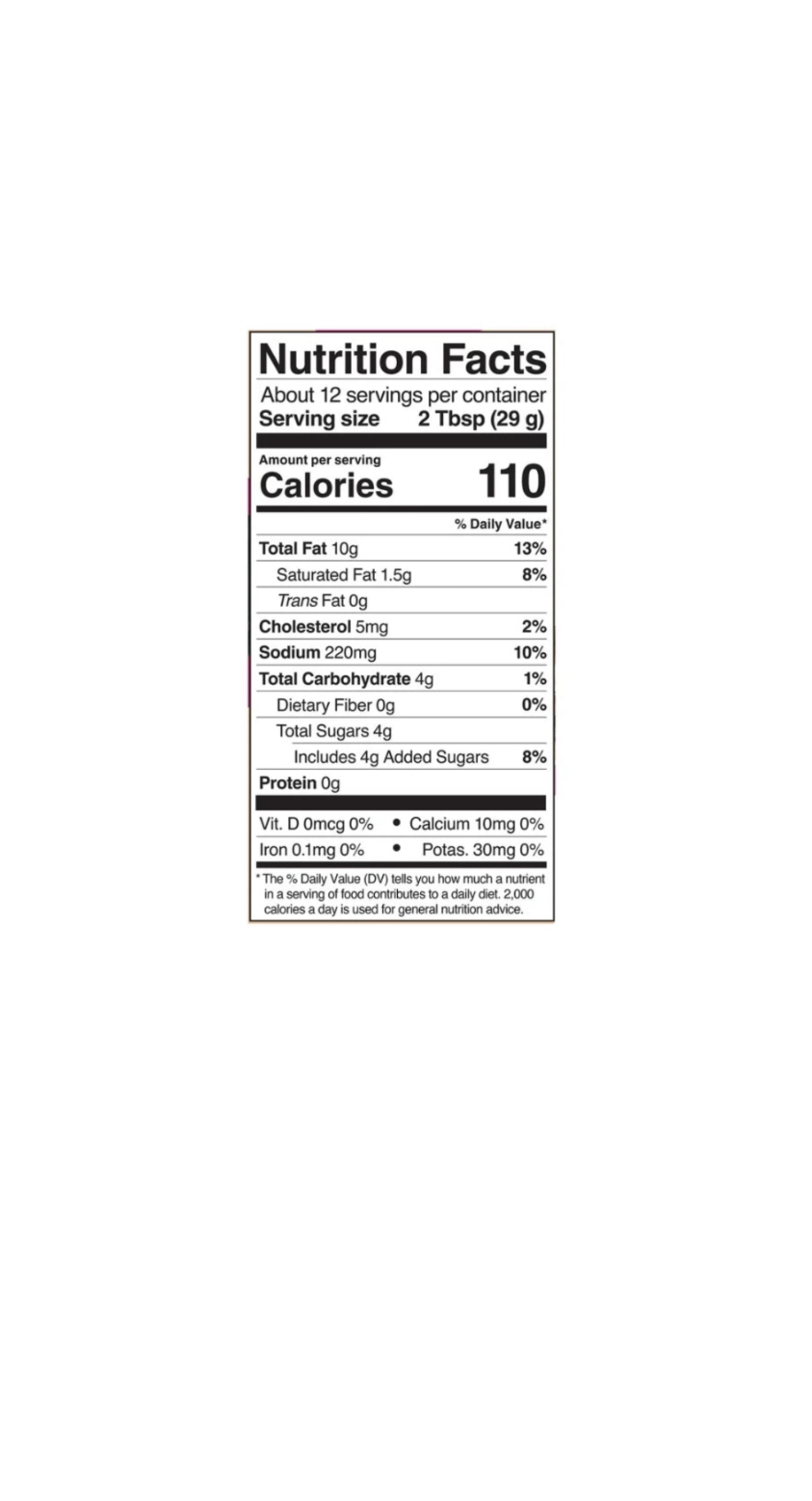 Guy Fieri's Flavortown Sauce Top Secret Sauce Nutritional Information