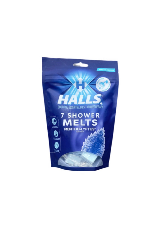 Halls Aromatherapy Shower Melts Mentholyptus Packet Front View