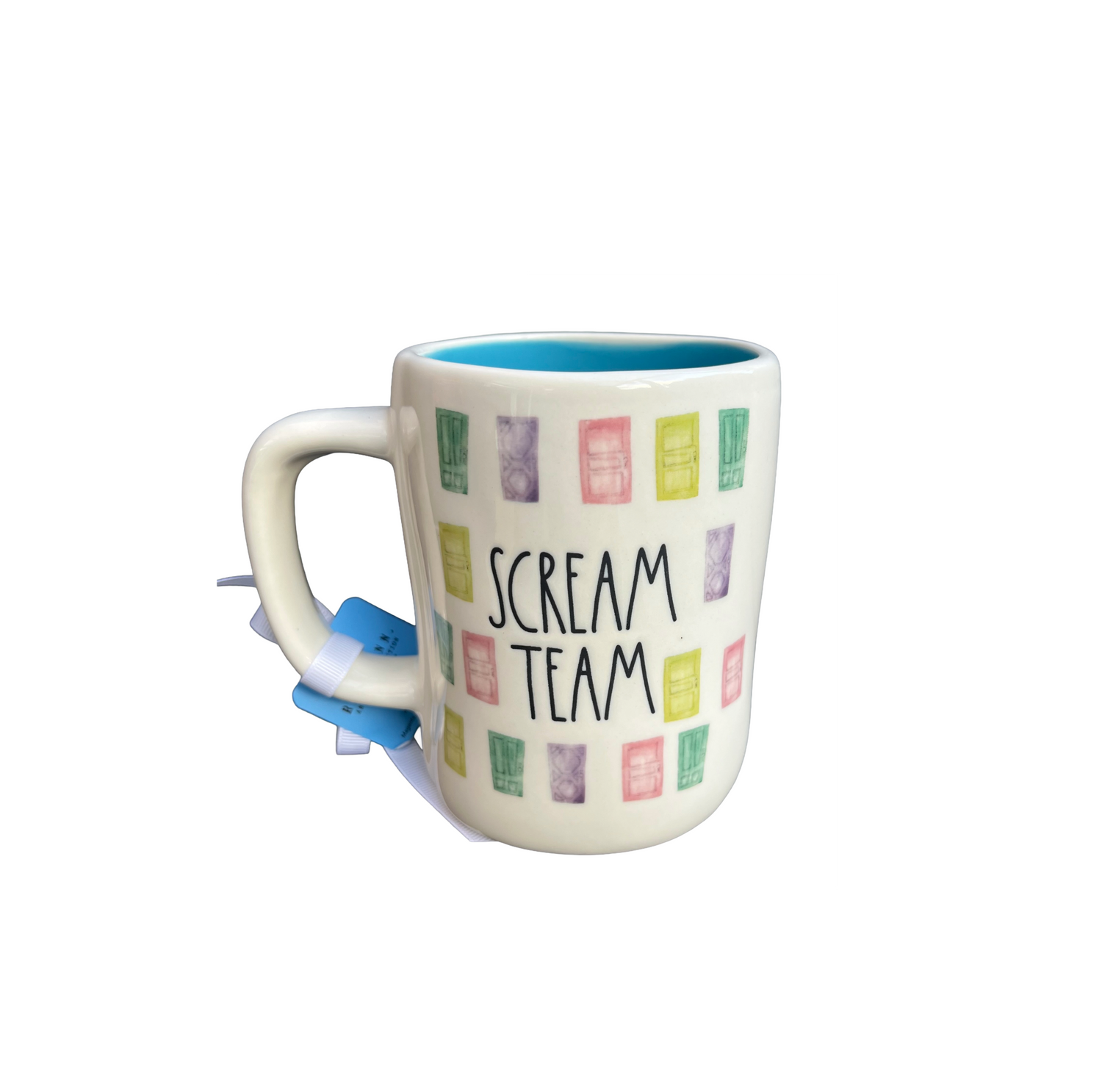 RAE DUNN & Pixar Monsters Inc Cream Ceramic Mug Rear View Scream Team