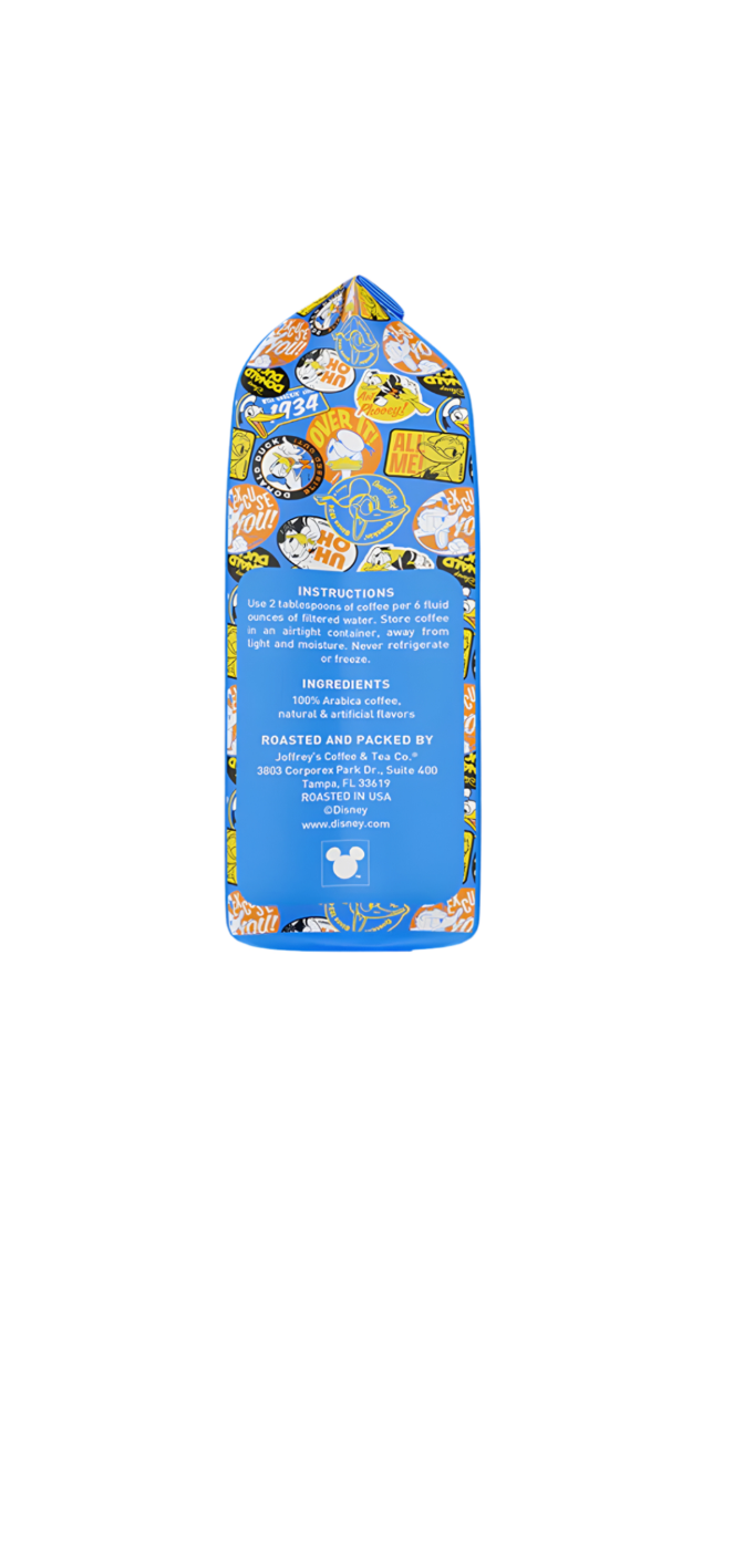 Joffrey's Ground Coffee Donald Duck 90th Anniversary Blend Side View Instructions
