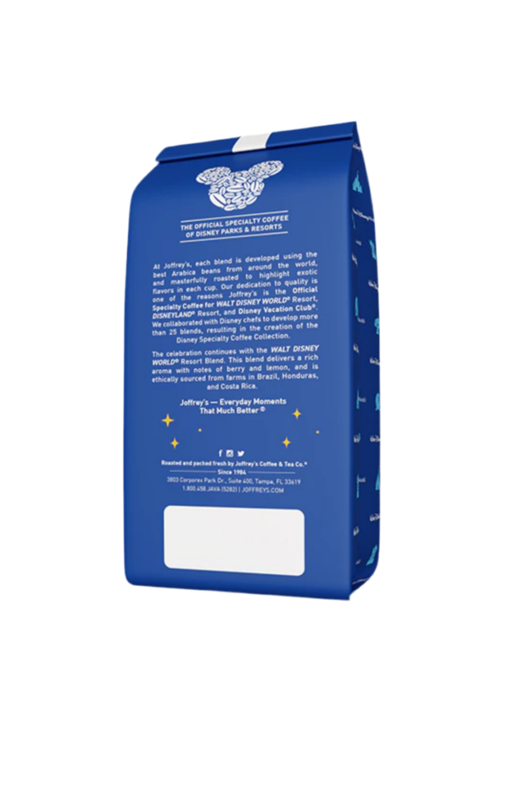 Joffrey's Ground Coffee Walt Disney World Blend Rear Of Bag 