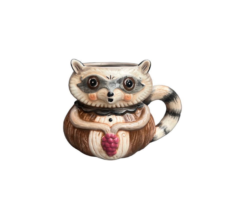 Johanna Parker Ceramic Mug Autumn Grapevine Harvest Raccoon Front View