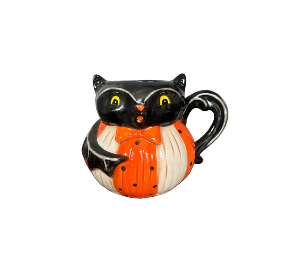 Johanna Parker Ceramic Mug Black Cat Bat Pumpkin Front View