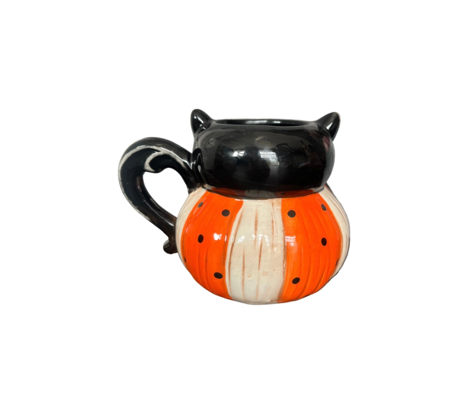 Johanna Parker Ceramic Mug Black Cat Bat Pumpkin Rear View