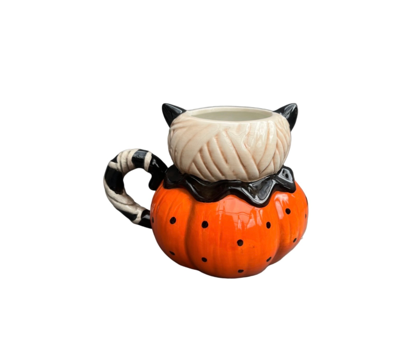 Johanna Parker Ceramic Mug Black Cat Mummy Pumpkin Rear View