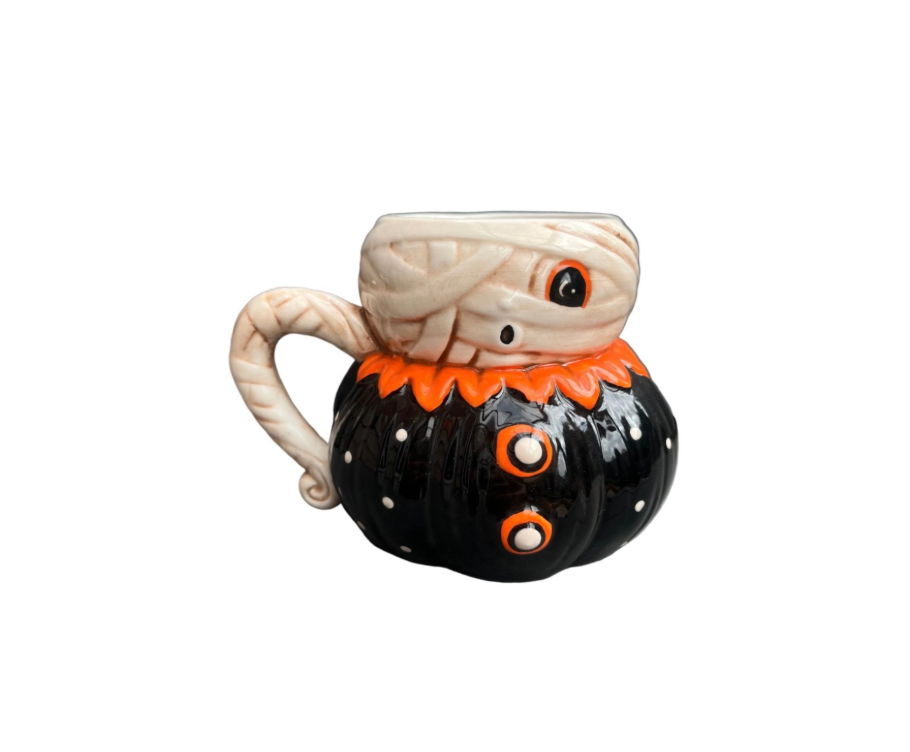 Johanna Parker Ceramic Mug Black Pumpkin Mummy Front View
