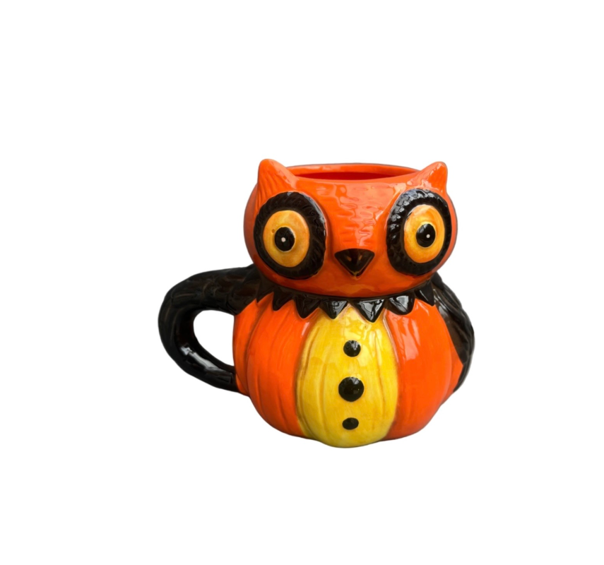 Johanna Parker Ceramic Mug Peep Hoot Pumpkin Owl Front View