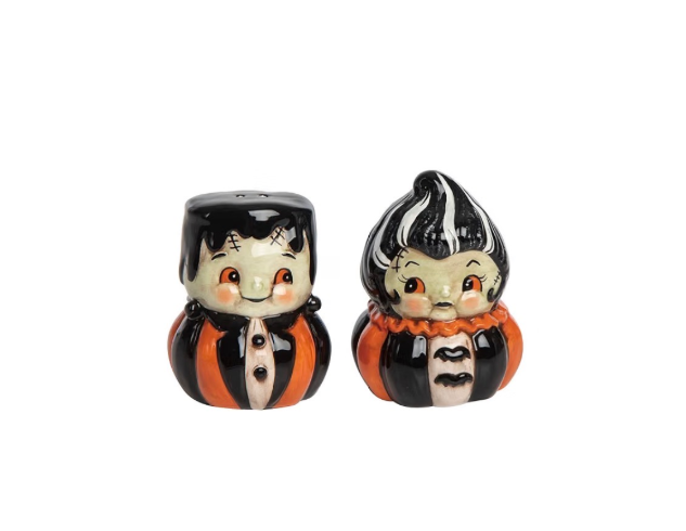 Johanna Parker Ceramic Salt & Pepper Shakers MR & MRS FRANKENSTEIN
