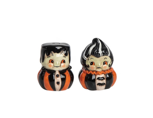 Johanna Parker Ceramic Salt & Pepper Shakers MR & MRS FRANKENSTEIN