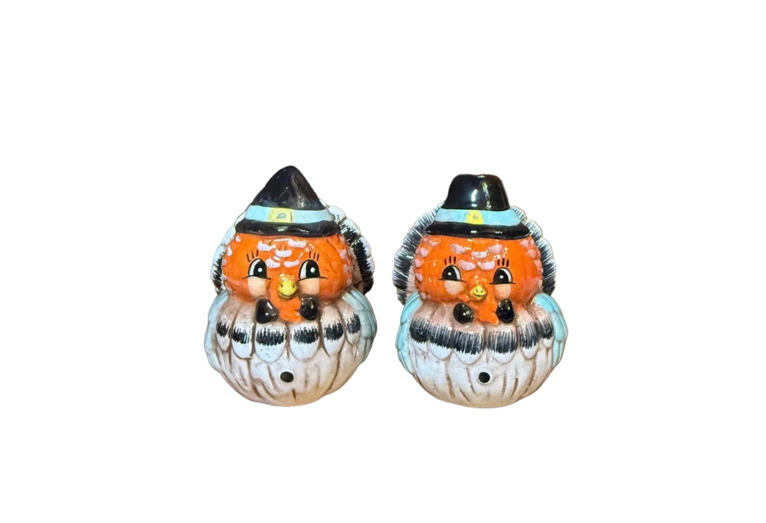 Johanna Parker Ceramic Salt & Pepper Shakers Thanksgiving Turkeys
