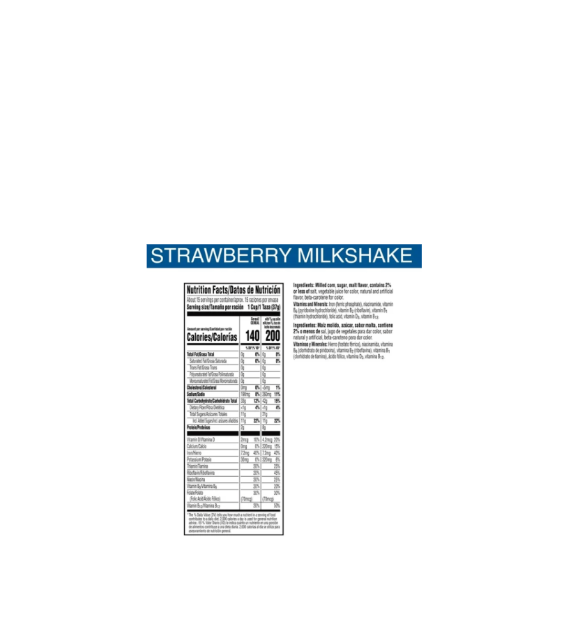 Kellogg’s Frosted Flakes Cereal Strawberry Milkshake Nutritional Information & Ingredients
