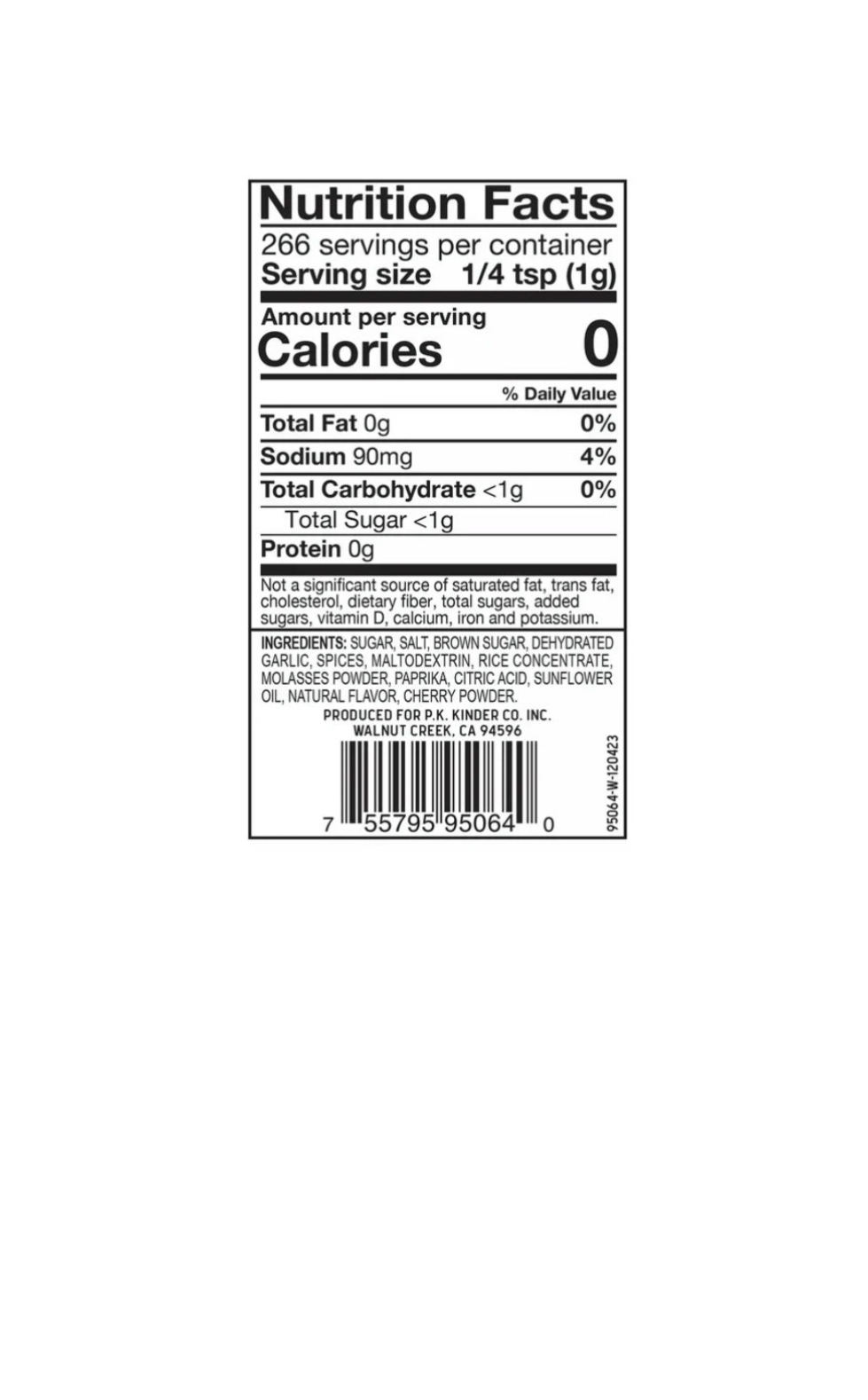 Kinders Seasoning Cherry Cola Bottle Nutritional Information