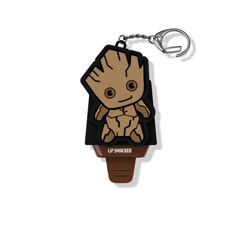 Lip Smacker 2 Lip Balm And Keyring Set Marvel Guardians Of The Galaxy Groot And Rocket Groot Unpackaged Front View