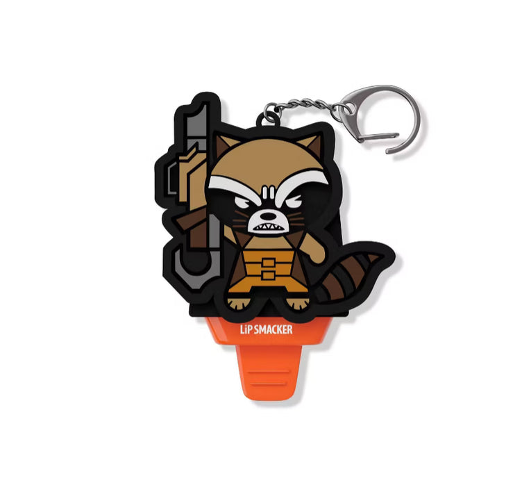 Lip Smacker 2 Lip Balm And Keyring Set Marvel Guardians Of The Galaxy Groot And Rocket Rocket Unpackaged Front View