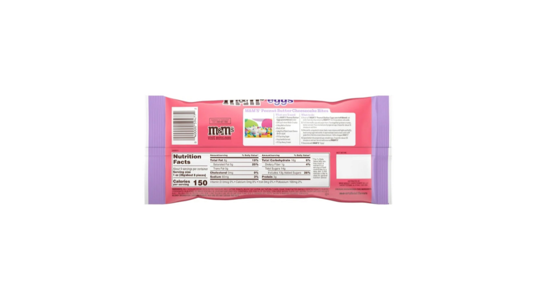 M&Ms Eggs Peanut Butter Packet Rear View