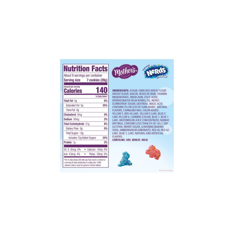 Mother’s Frosted Cookies Nerds Rainbow Nutritional Information  Ingredients