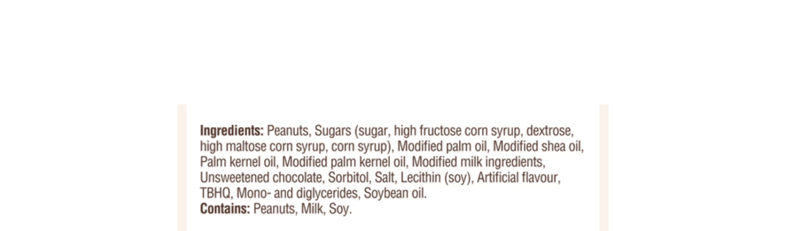 Oh Henry! Chocolates Reese’s Ingredients