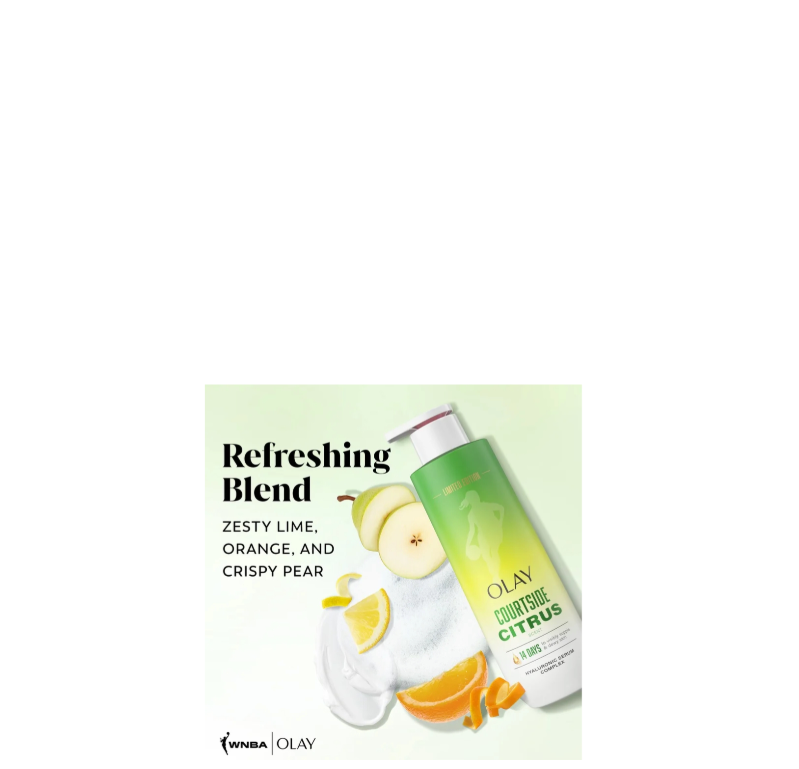 Olay & WNBA Collaboration Hyaluronic Serum Complex Body Wash Courtside Citrus Refreshing Blend Zesty Lime Orange & Crispy Pear