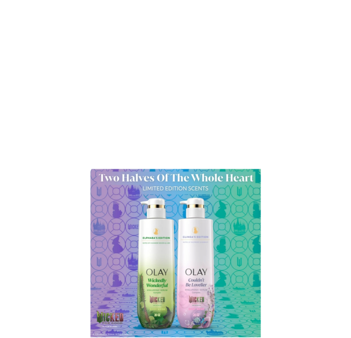 Olay & Wicked Collaboration Hyaluronic Serum Complex Body Wash Couldn't Be Lovelier Glinda’s Edition Two Halves Of The Whole Heart