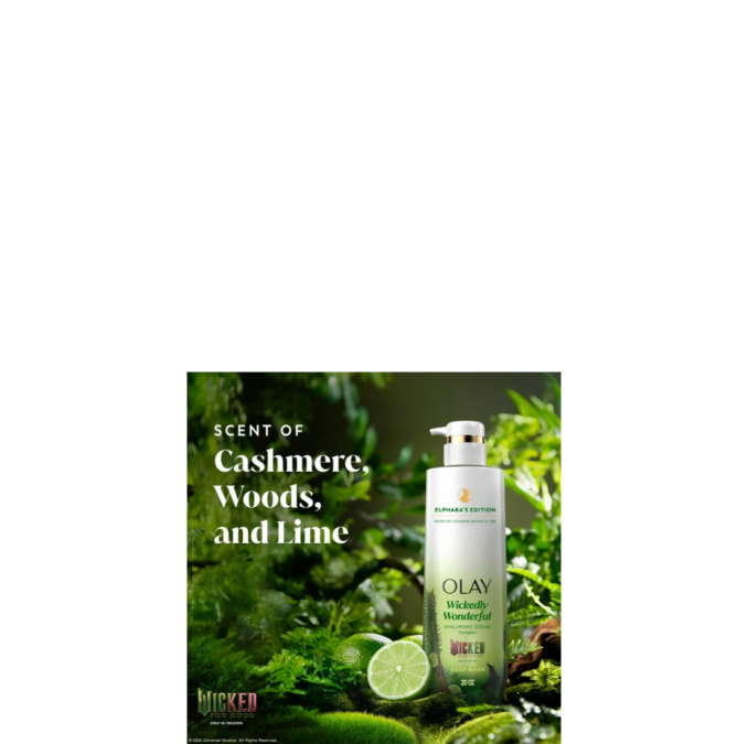 Olay & Wicked Collaboration Hyaluronic Serum Complex Body Wash Wickedly Wonderful Elphaba’s Edition Scent Of Cashmere Woods & Lime