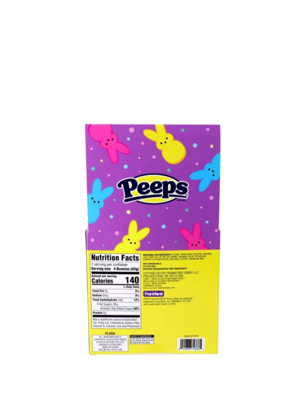 Peeps Plush Gift Set Pink Metallic Bunny Rear View