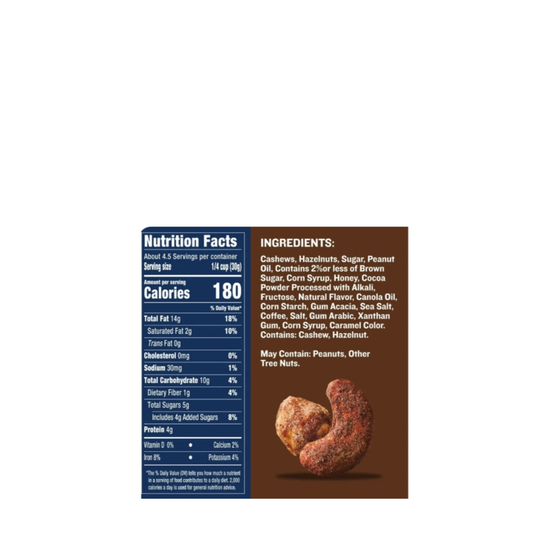 Planters Nut Duos Espresso Hazelnuts And Cocoa Cashews Nutritional Information And Ingredients