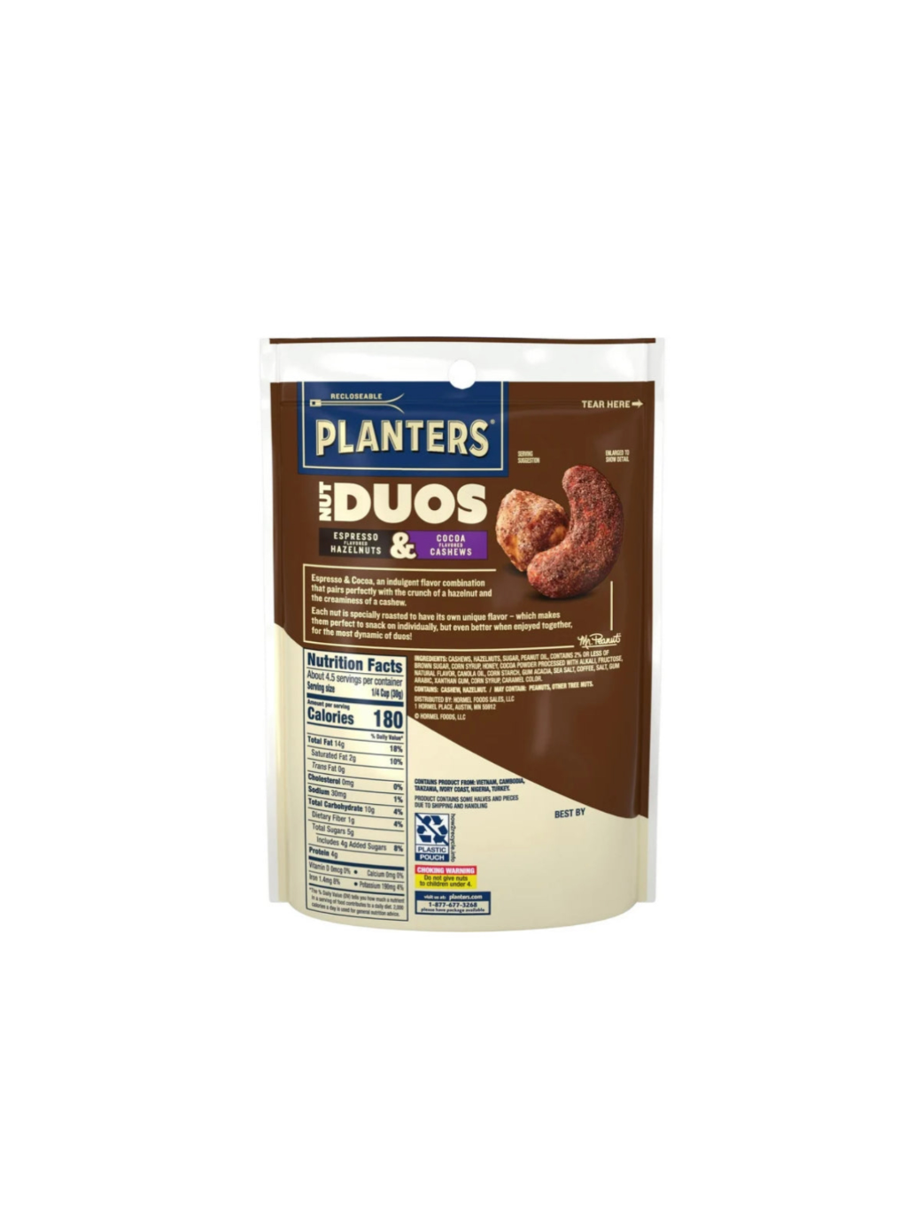 Planters Nut Duos Espresso Hazelnuts And Cocoa Cashews Packet Rear View