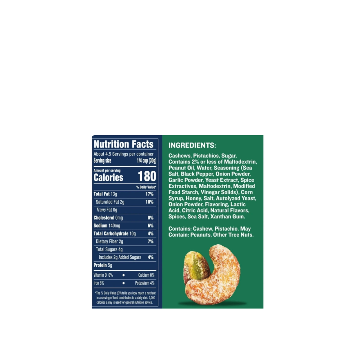 Planters Nut Duos Peppercorn Pistachios And Parmesan Cashews Nutritional Information And Ingredients
