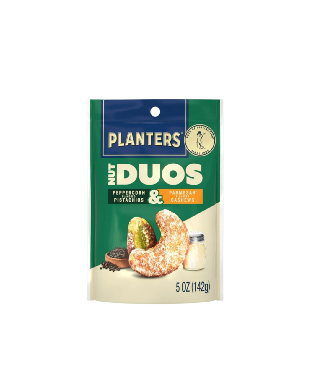 Planters Nut Duos Peppercorn Pistachios And Parmesan Cashews Packet Front View