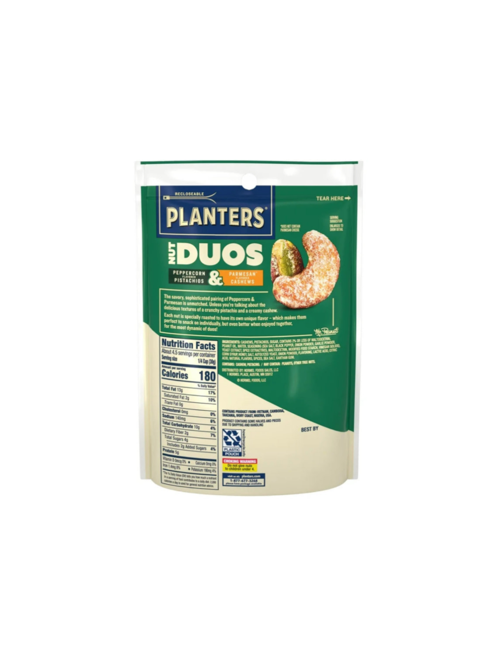 Planters Nut Duos Peppercorn Pistachios And Parmesan Cashews Packet Rear View