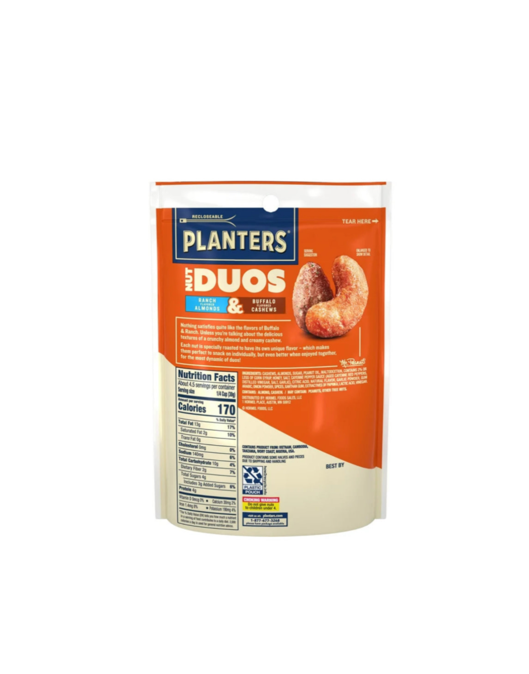 Planters Nut Duos Ranch Almonds And Buffalo Cashews Packet Rear View