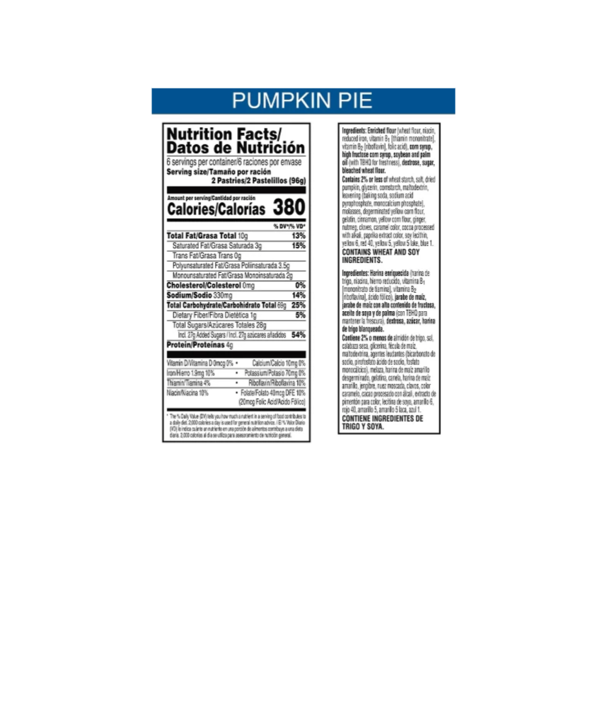 Pop Tarts Pumpkin Pie Flavour Nutritional Information & Ingredients