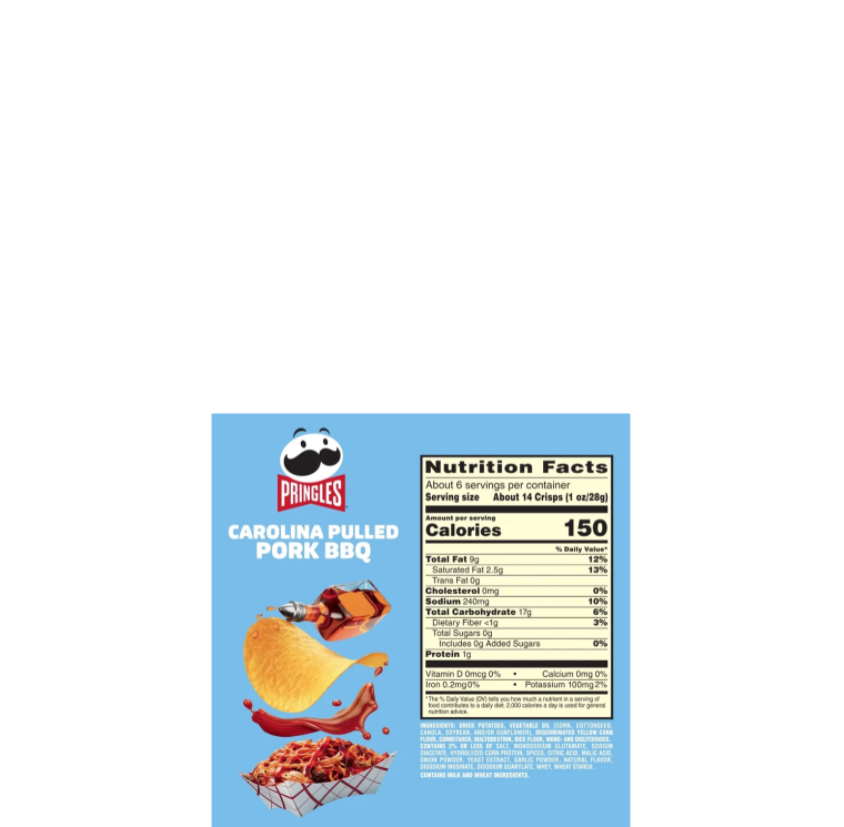 Pringles Carolina Pulled Pork BBQ Nutritional Information & Ingredients