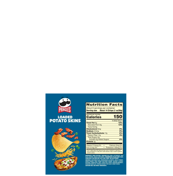 Pringles Loaded Potato Skins Nutritional Information And Ingredients